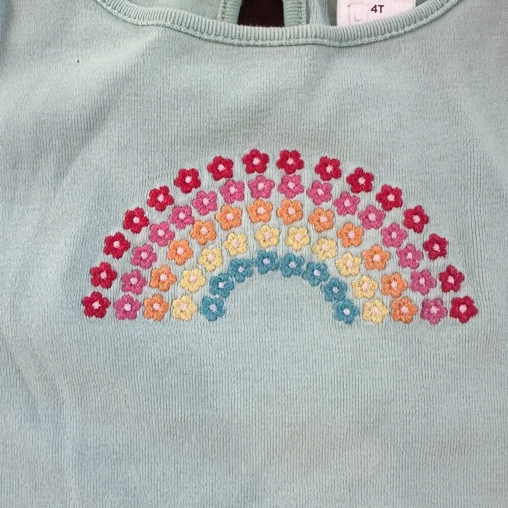 Vintage GYMBOREE Embroidered Rainbow Mint Green Long Sleeve T Shirt Size 4T